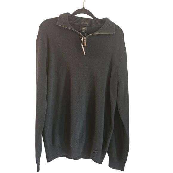 J.Crew Men's Slim Quarter Zip Black Sweater Cotton Cashmere Blend NWT XL - Picture 1 of 9